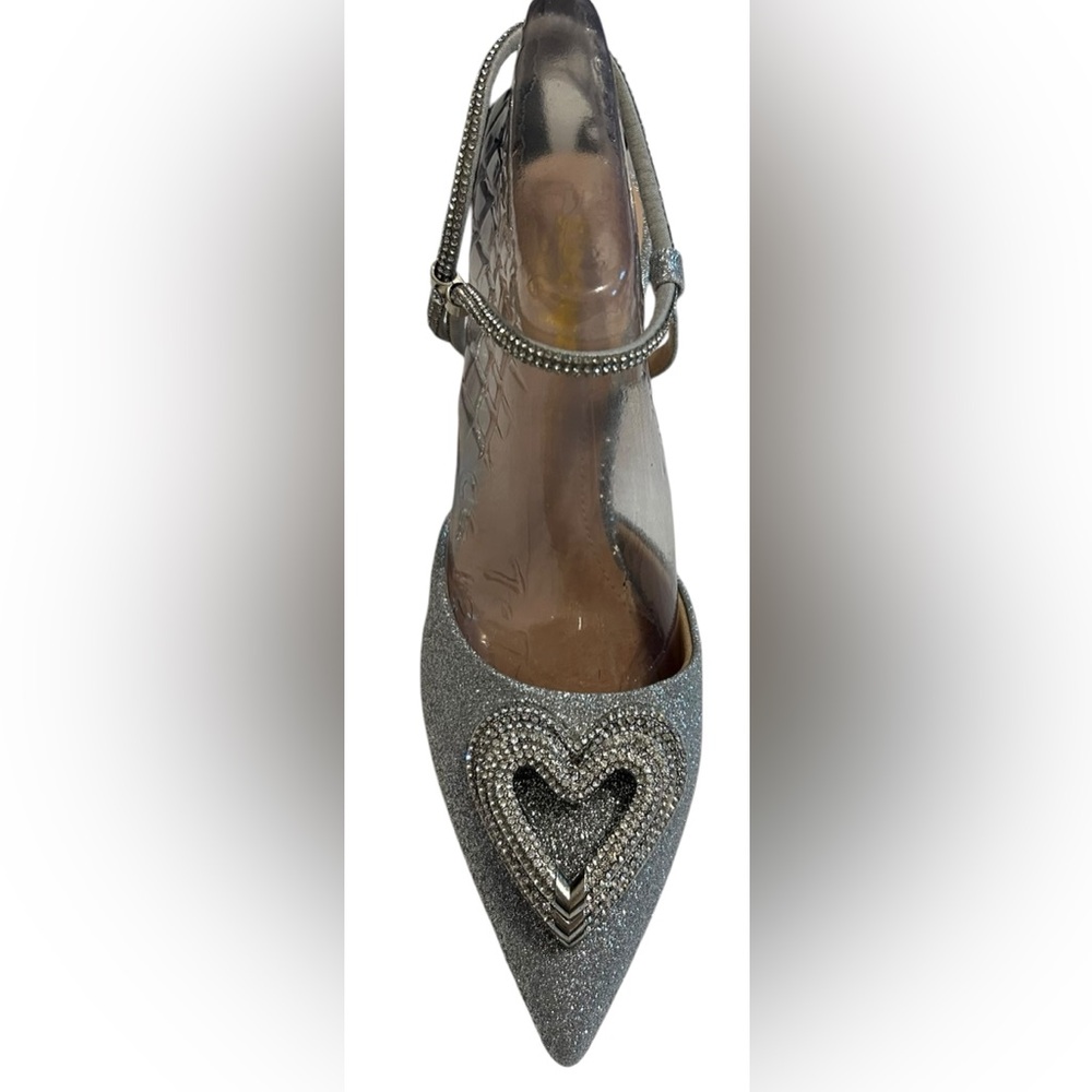 NWOB Ribongz Silver Heart Heels SZ 9.5